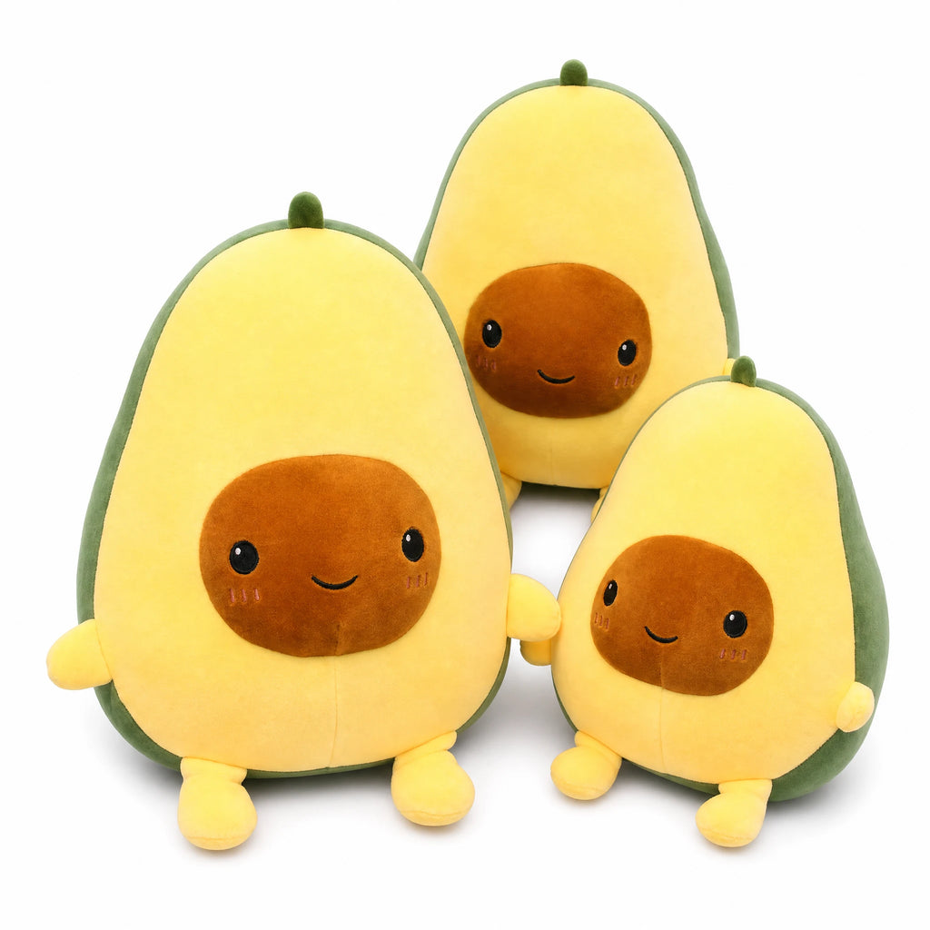 Avocado Plush Toy with Smiling Face and Soft Fabric - Fond blanc