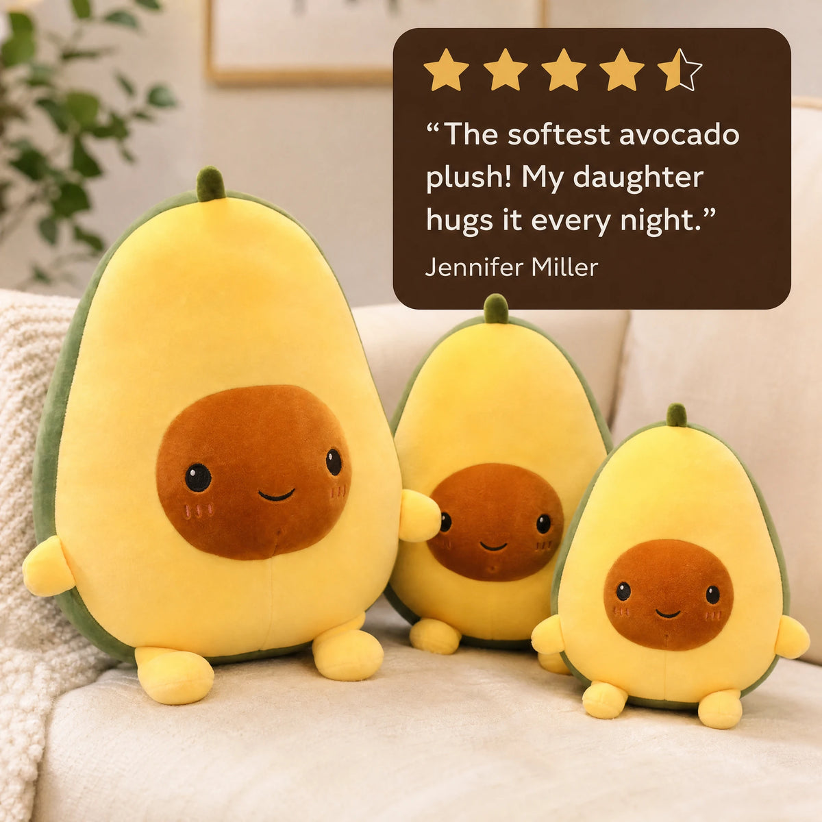 Avocado Plush Toy with Smiling Face and Soft Fabric - Image témoignage
