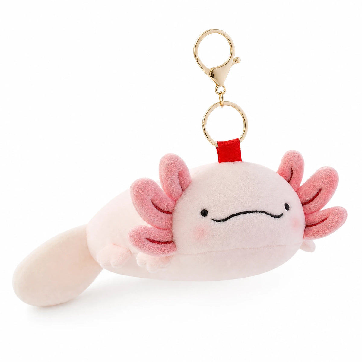 Axolotl Keychain Plush in Pink with Lobster Clasp - Fond blanc, autre angle