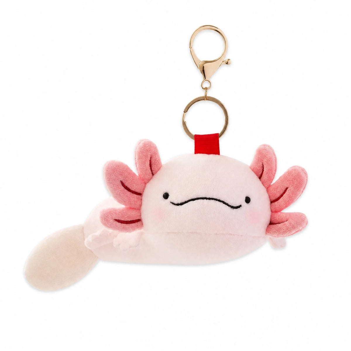 Axolotl Keychain Plush in Pink with Lobster Clasp - Fond blanc