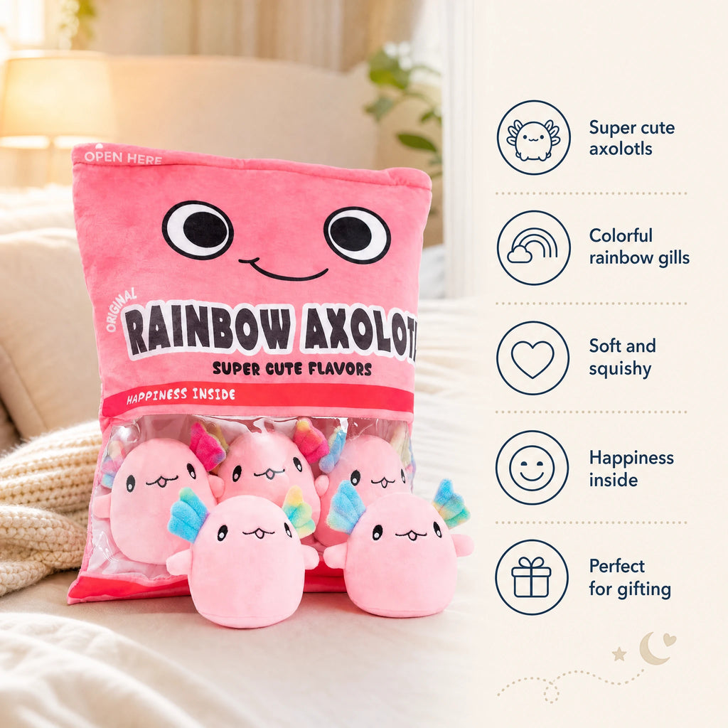 Axolotl Plush Bag with Six Soft Mini Plushies Inside - Bénéfices produit