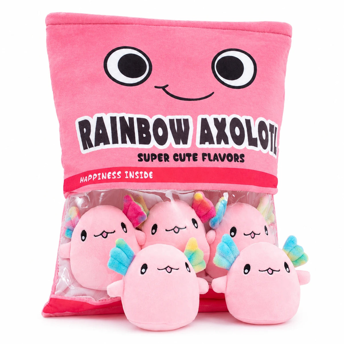 Axolotl Plush Bag with Six Soft Mini Plushies Inside - Pink