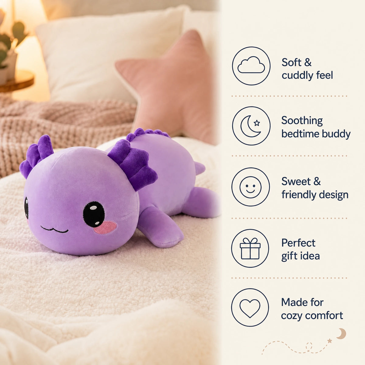 Axolotl Plush Lying Down with Bow and Smile - Bénéfices produit
