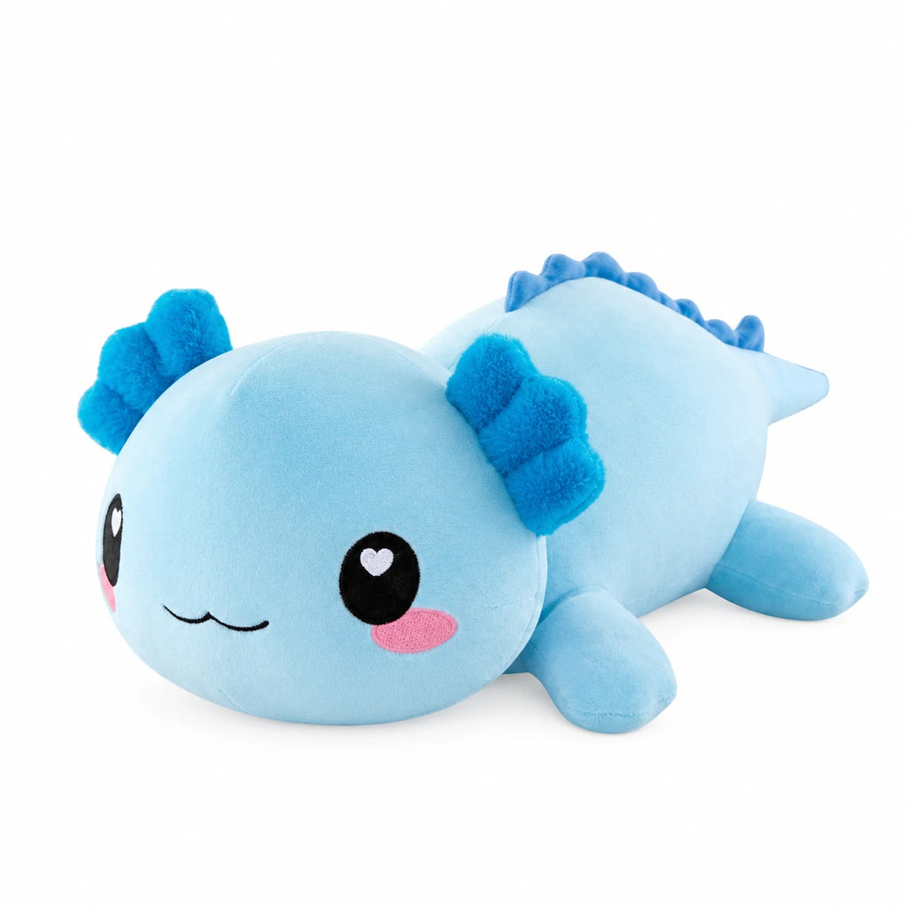 Axolotl Plush Lying Down with Bow and Smile - Blue