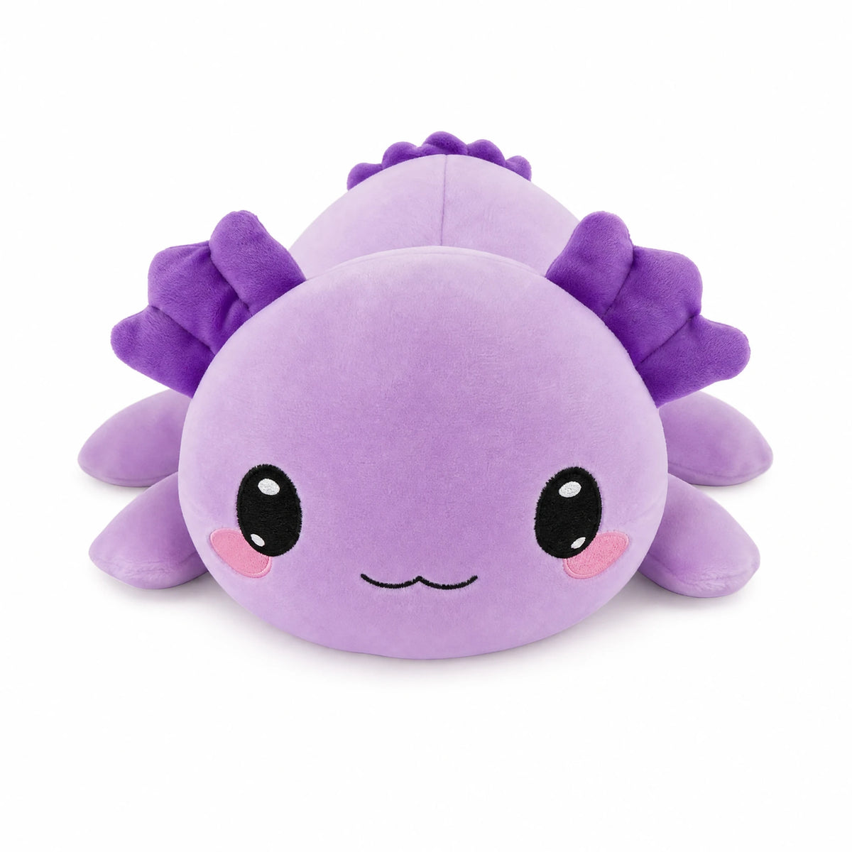 Axolotl Plush Lying Down with Bow and Smile - Fond blanc