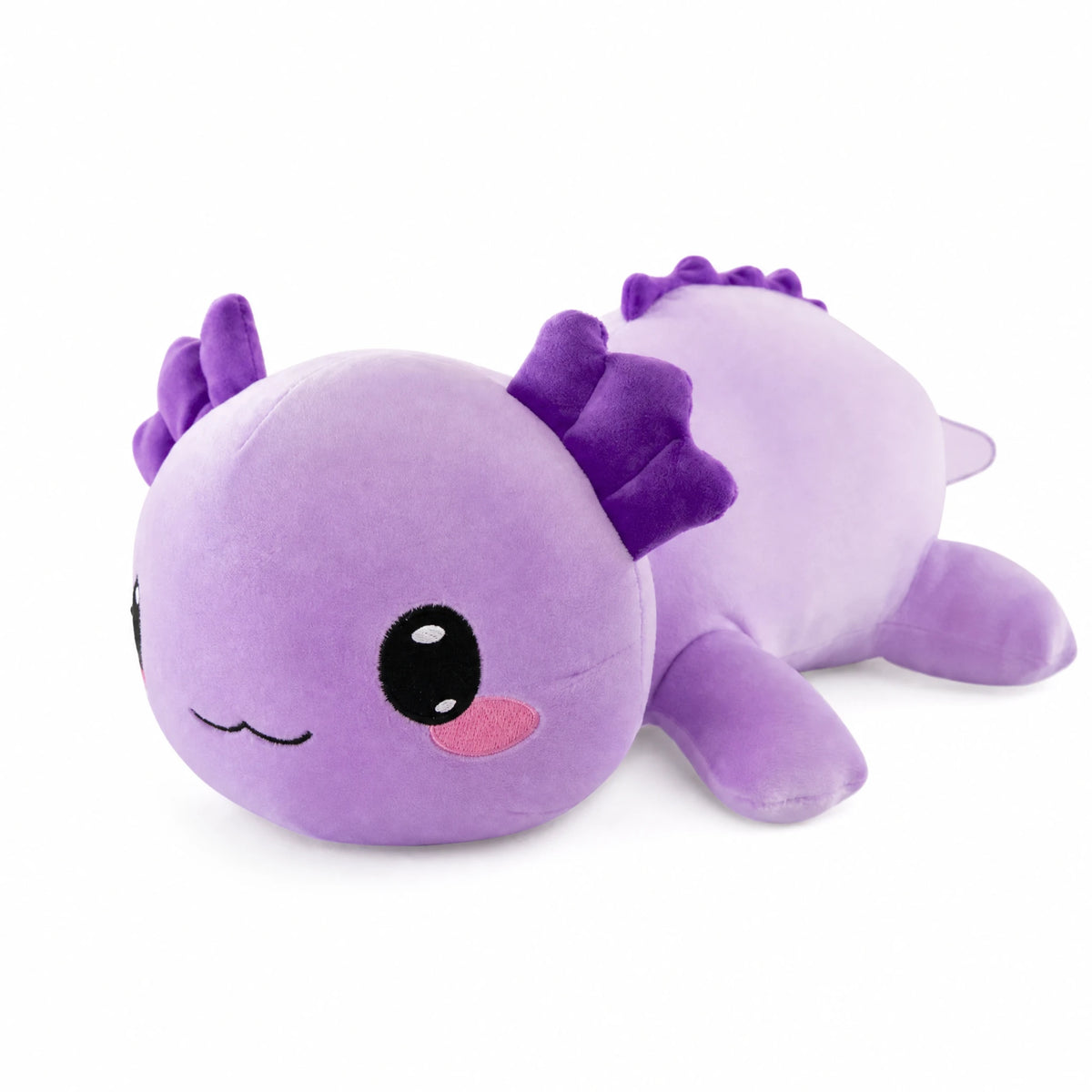 Axolotl Plush Lying Down with Bow and Smile - Fond blanc, autre angle