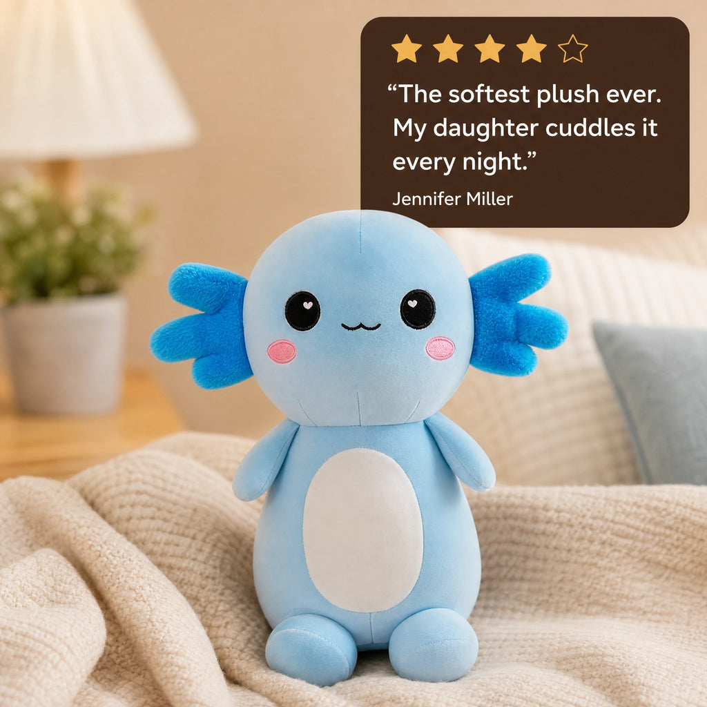 Axolotl Plush with Embroidered Face and Soft Cotton Fill - Image témoignage