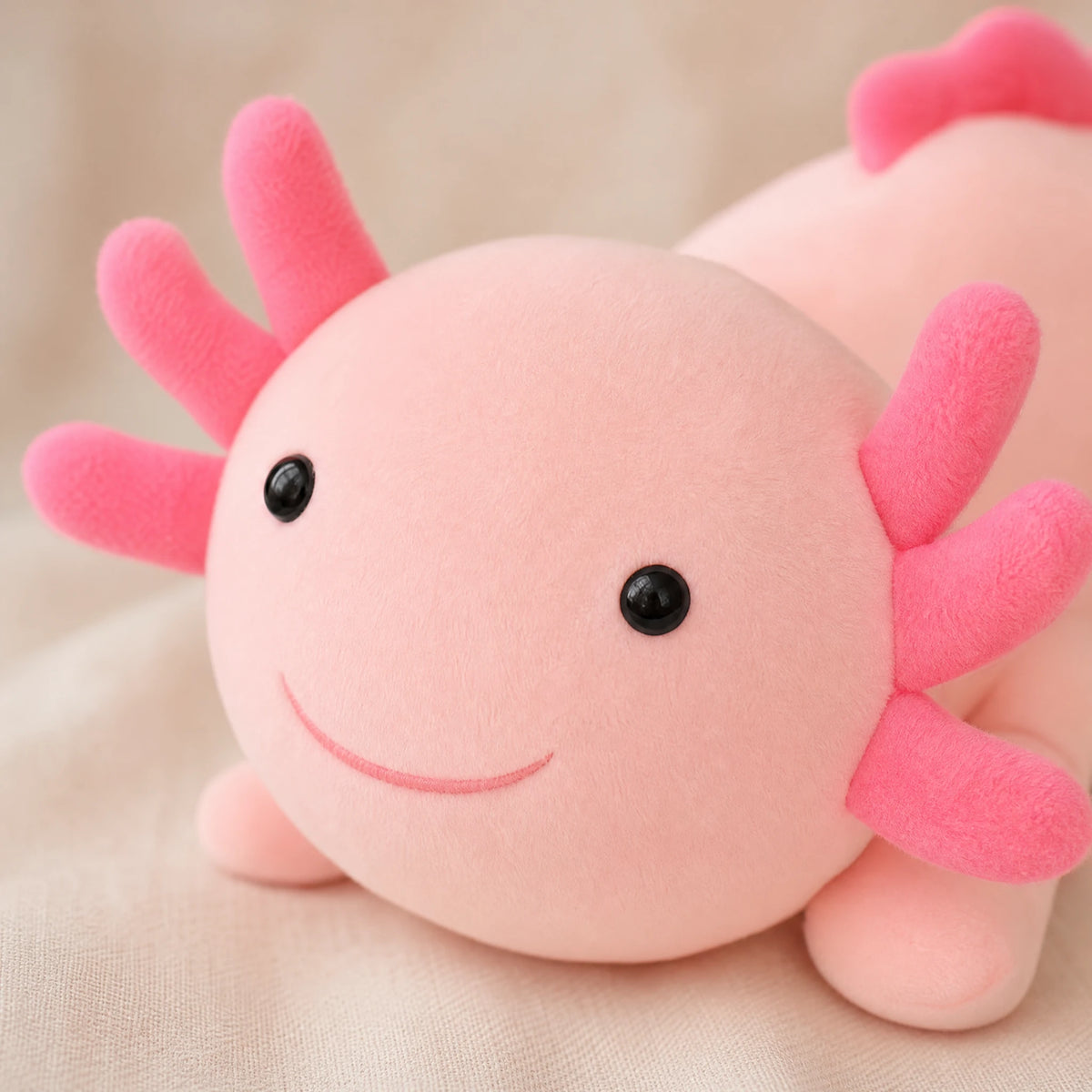 Axolotl Plush with Embroidered Smile in Four Colors - Détail matière