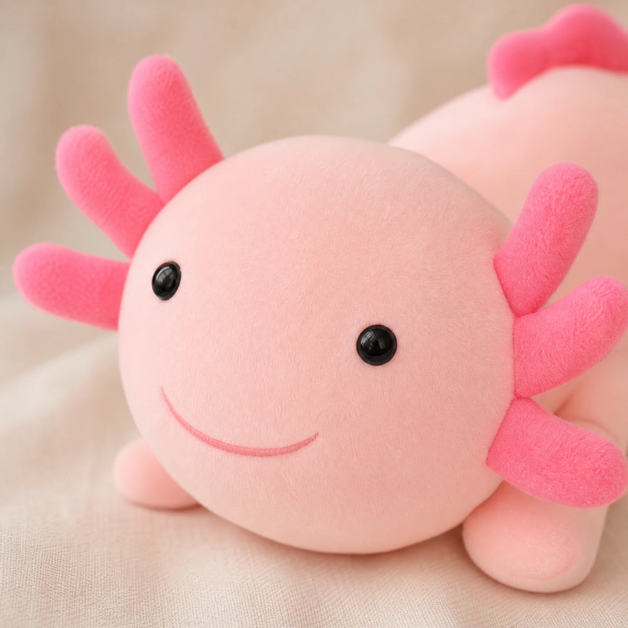 Axolotl Plush with Embroidered Smile in Four Colors - Détail matière