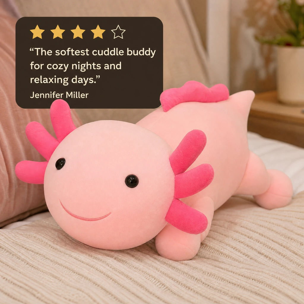 Axolotl Plush with Embroidered Smile in Four Colors - Image témoignage