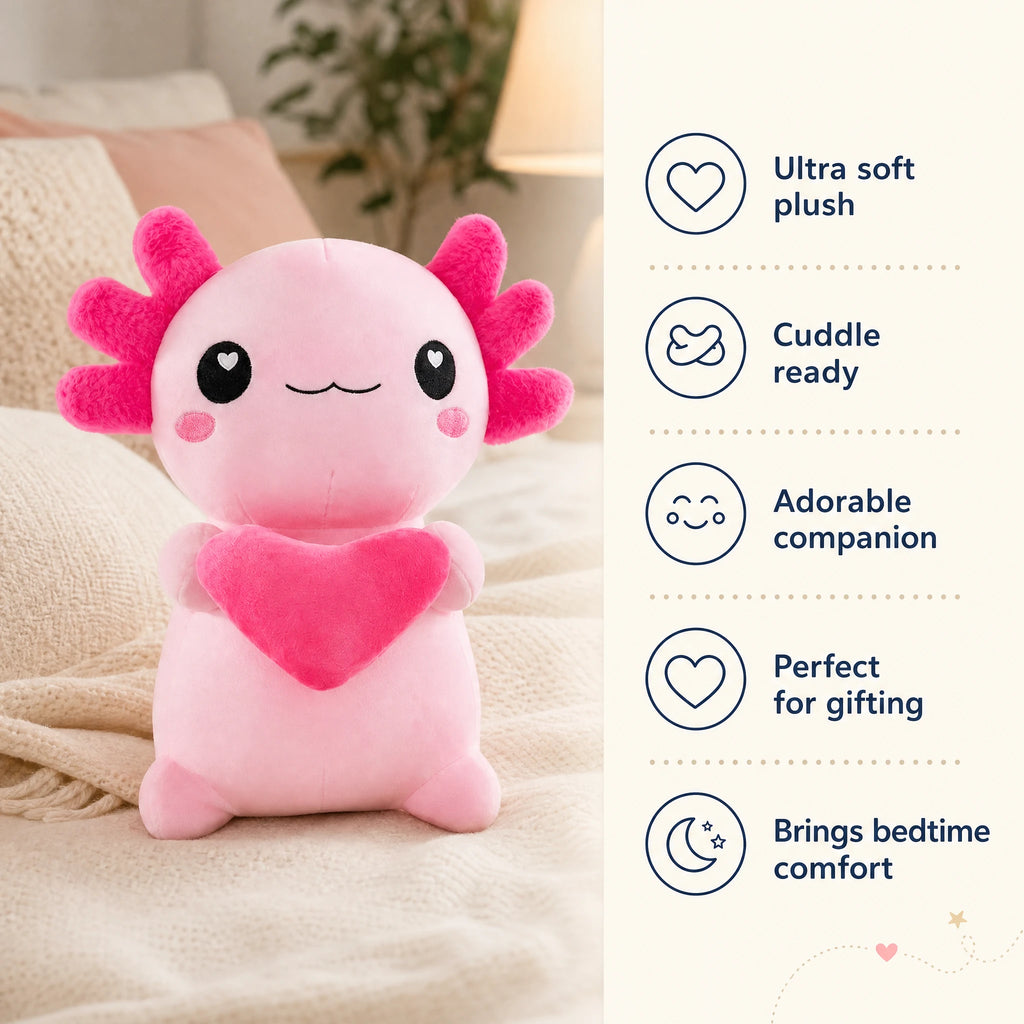 Axolotl Plush with Heart – Kawaii Design in Pink - Bénéfices produit