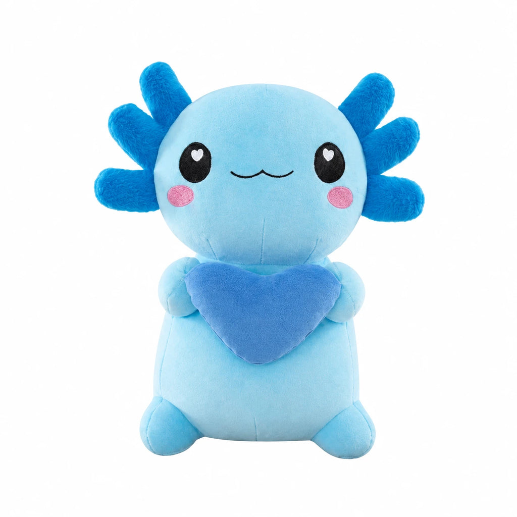Axolotl Plush with Heart – Kawaii Design in Pink - Blue / 12in / 30cm … (3 tailles)