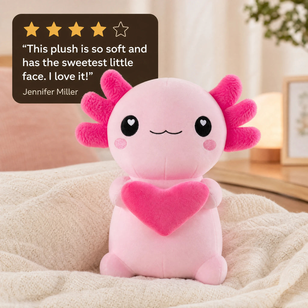 Axolotl Plush with Heart – Kawaii Design in Pink - Image témoignage