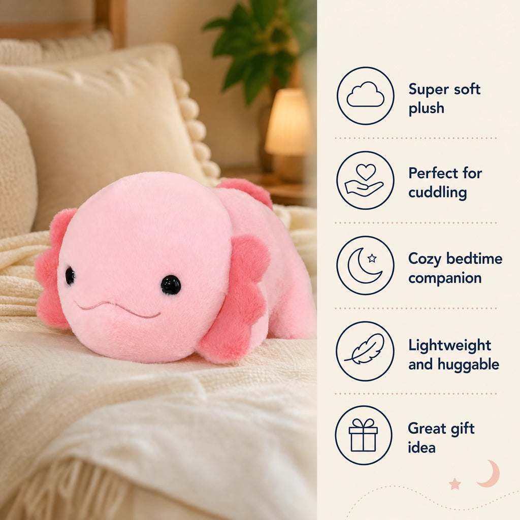 Axolotl Plush with Soft Pink Body and Coral Gills - Bénéfices produit