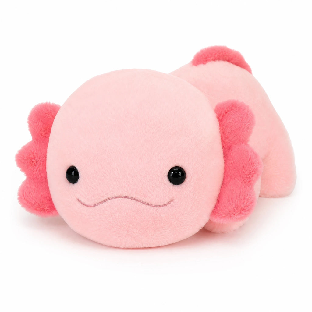 Axolotl Plush with Soft Pink Body and Coral Gills - Fond blanc