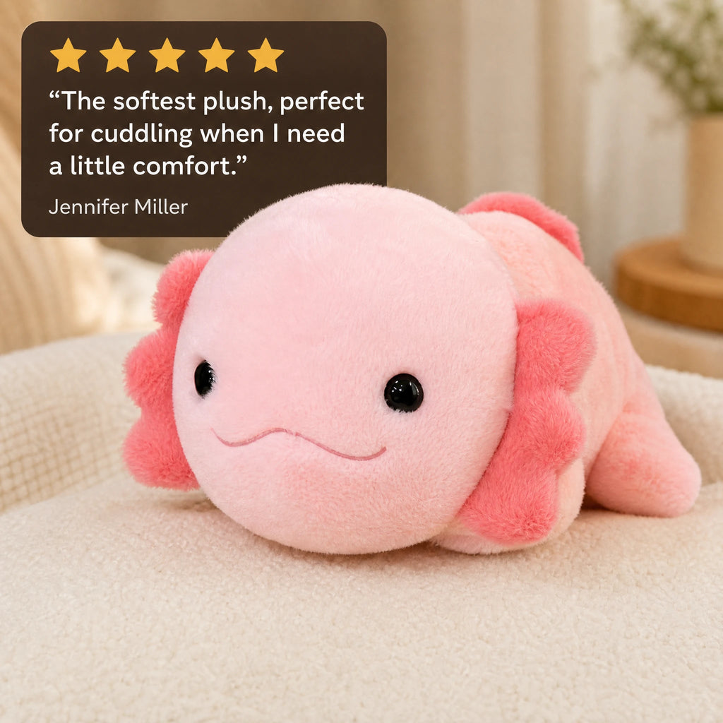 Axolotl Plush with Soft Pink Body and Coral Gills - Image témoignage