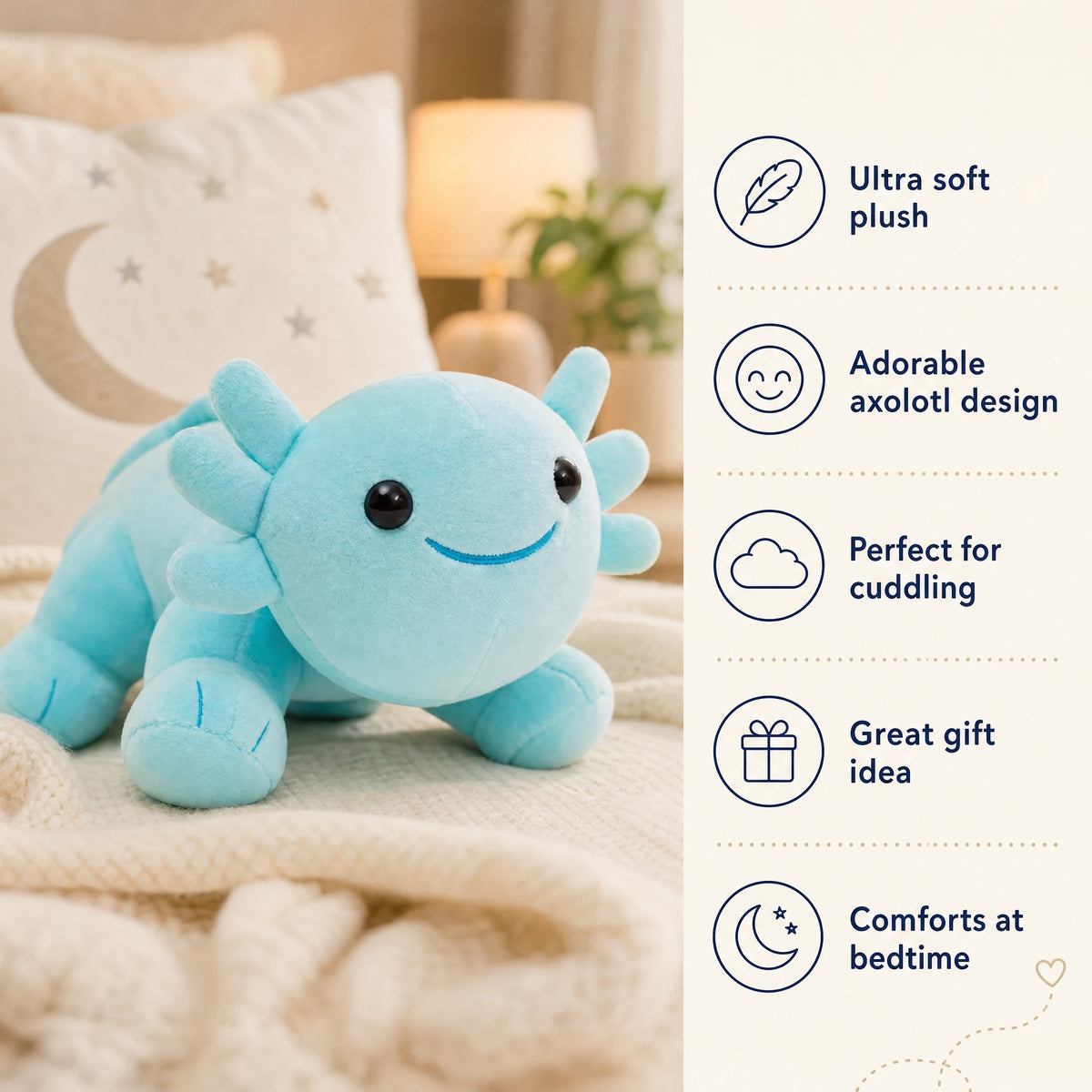 Axolotl Plush with Soft Textured Body and Smile - Bénéfices produit