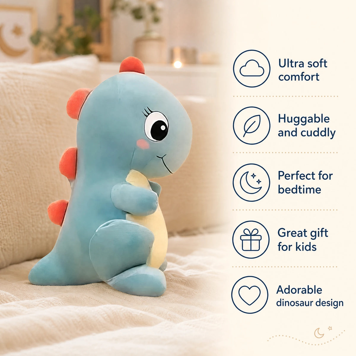 Baby Dinosaur Plush with Spikes in Blue Cotton - Bénéfices produit