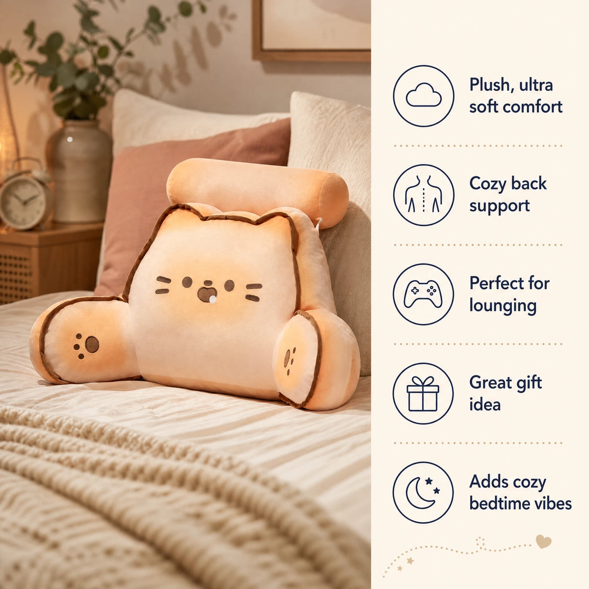 Backrest Pillow with Cat Design and Armrests - Bénéfices produit