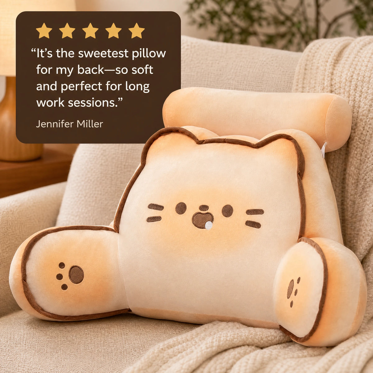 Backrest Pillow with Cat Design and Armrests - Image témoignage