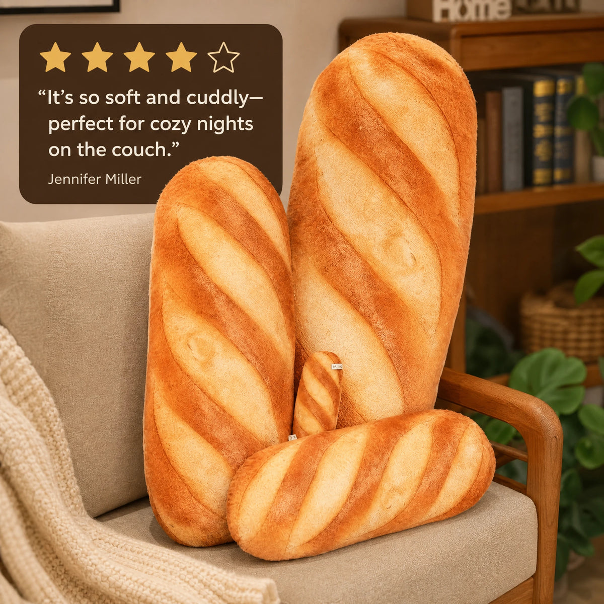 Baguette Plush Pillow in French Bread Shape - Image témoignage