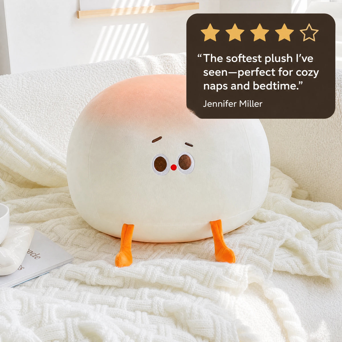 Bao Bun Plush with Embroidered Face and Orange Legs - Image témoignage