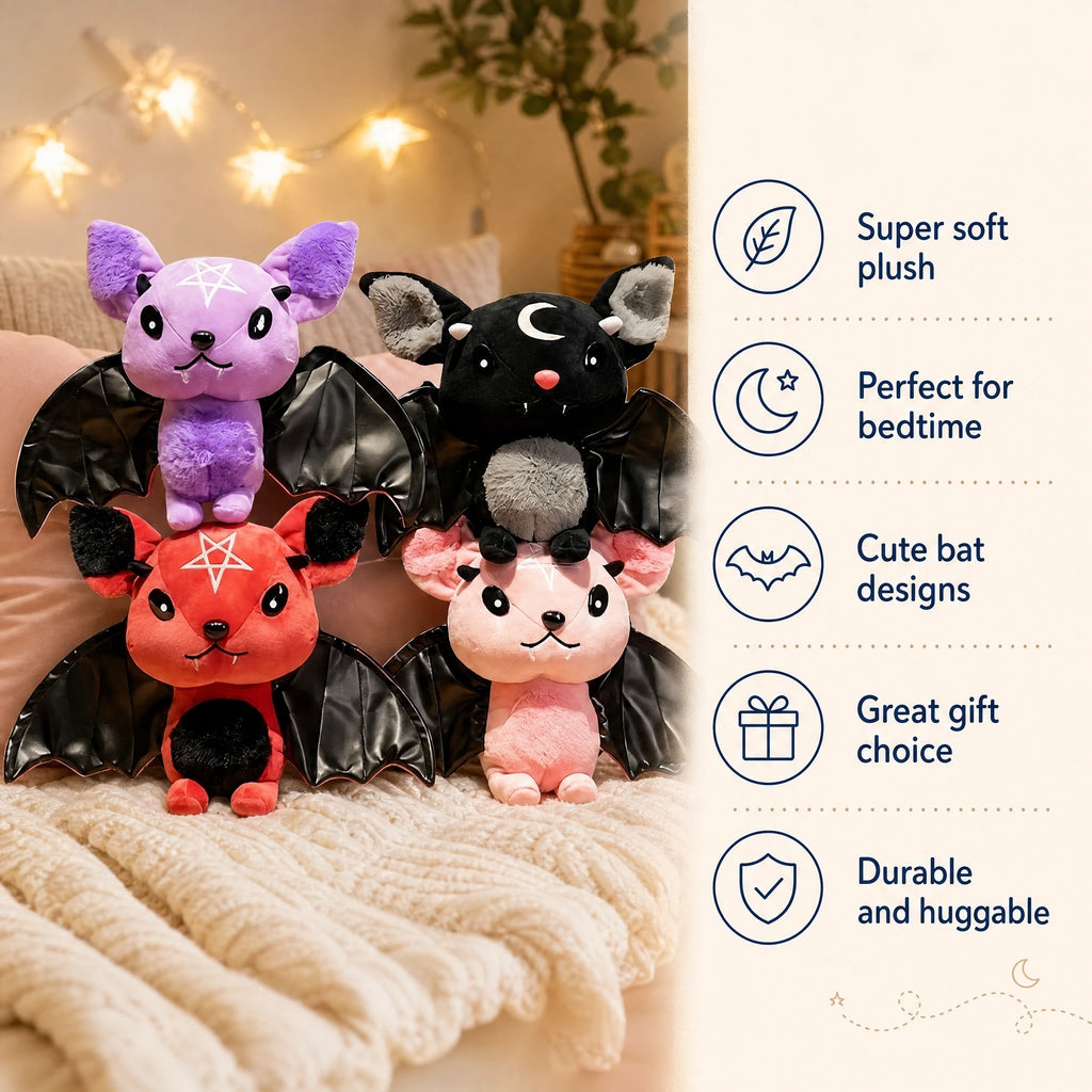 Bat Plush Toy with Black Faux Leather Wings - Bénéfices produit