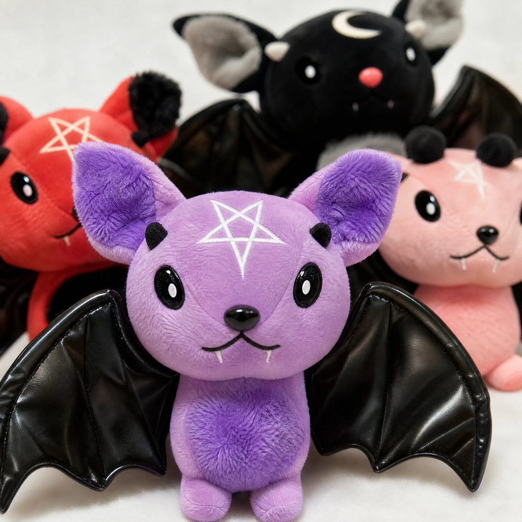 Bat Plush Toy with Black Faux Leather Wings - Détail matière