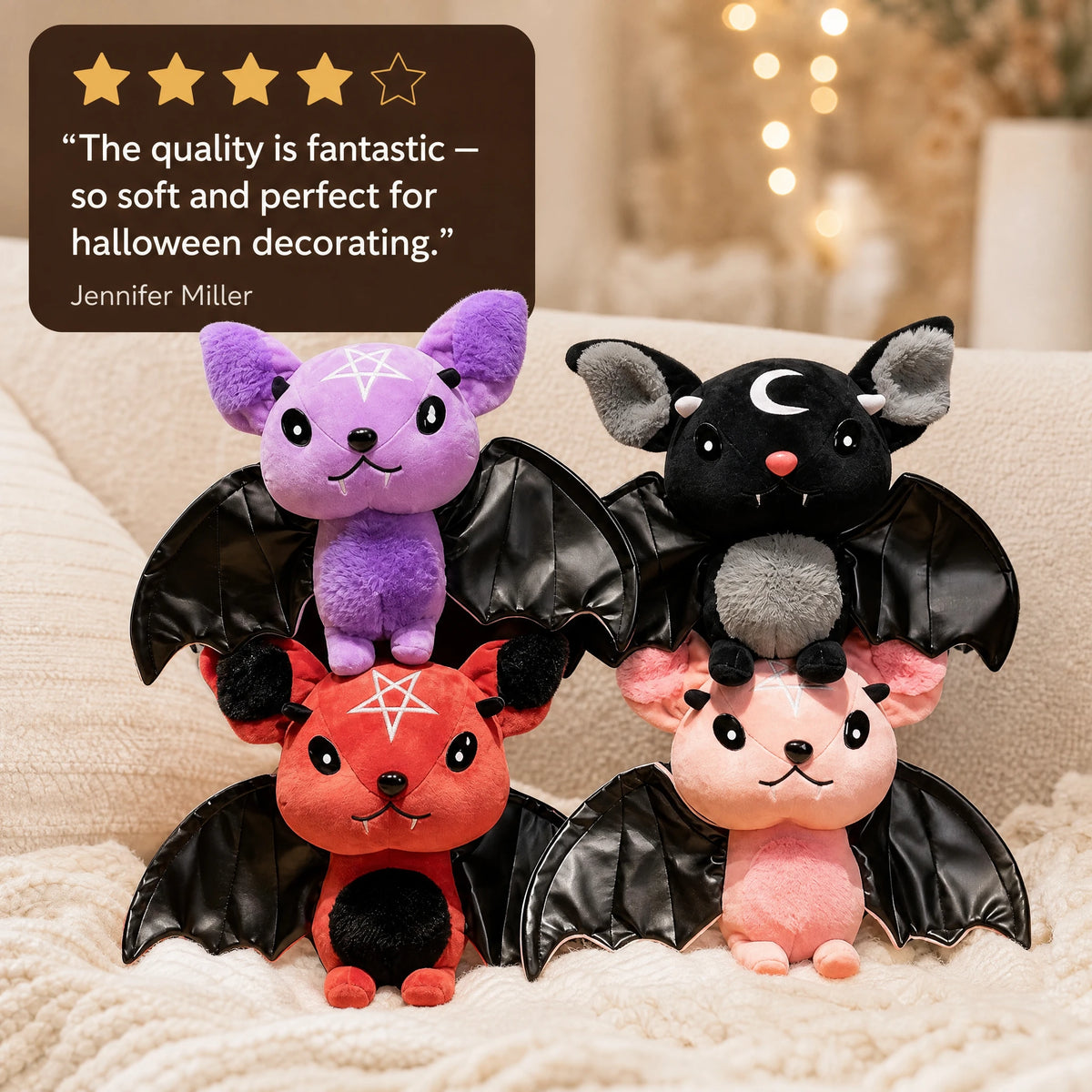 Bat Plush Toy with Black Faux Leather Wings - Image témoignage