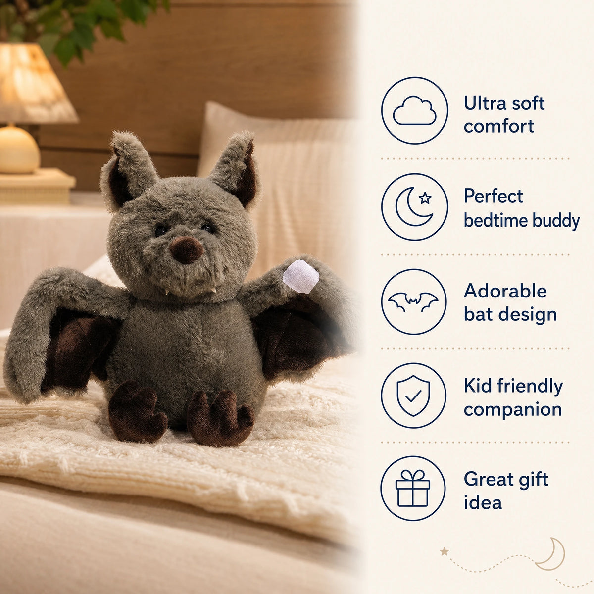 Bat Plush with Opening Wings and Velcro - Bénéfices produit