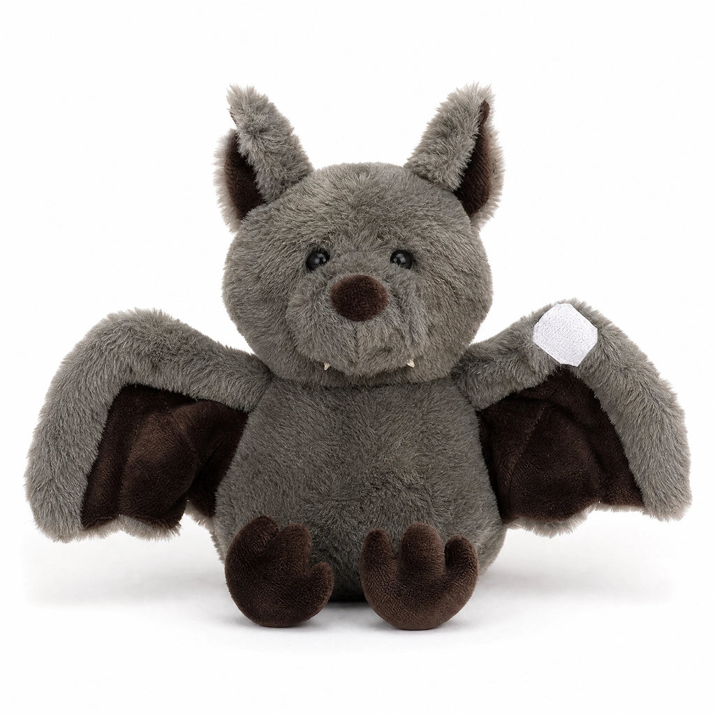 Bat Plush with Opening Wings and Velcro - Fond blanc