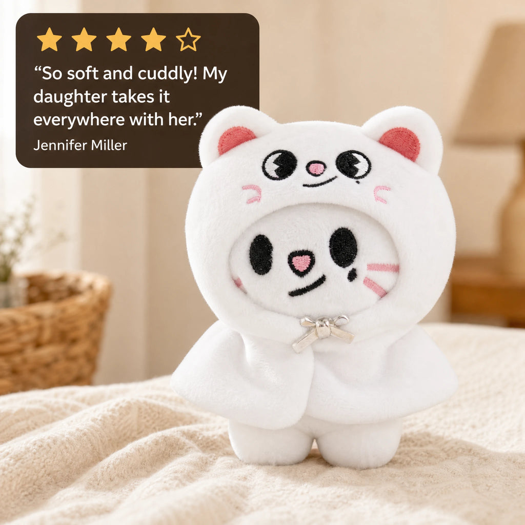 Bear Plush Keychain with Hood and Embroidered Face - Image témoignage
