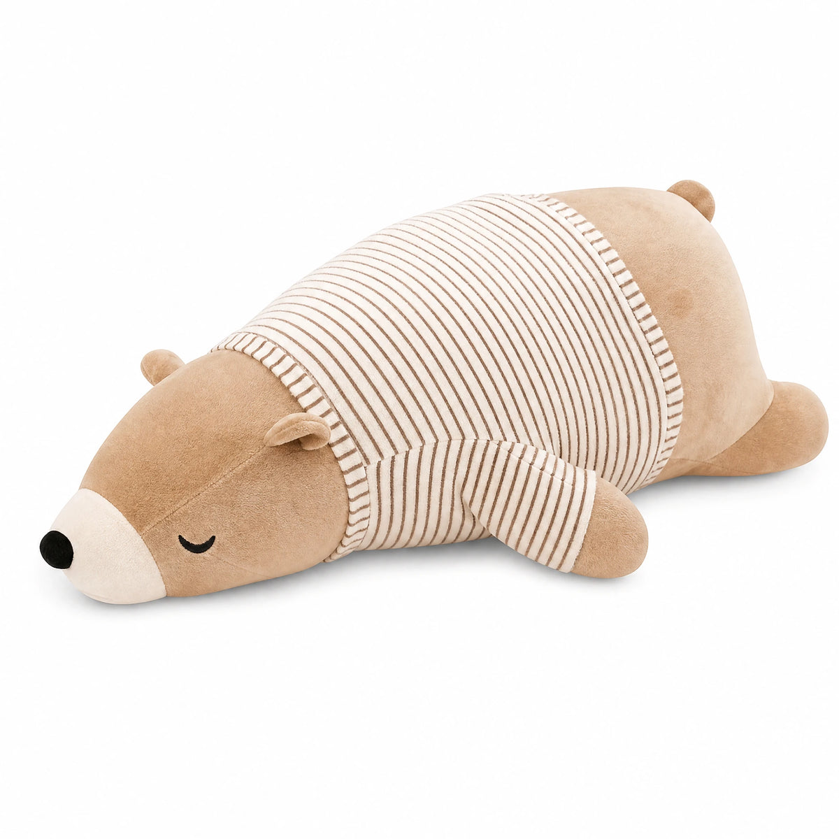 Bear Plush Toy with Striped Outfit, Lying Position - Fond blanc