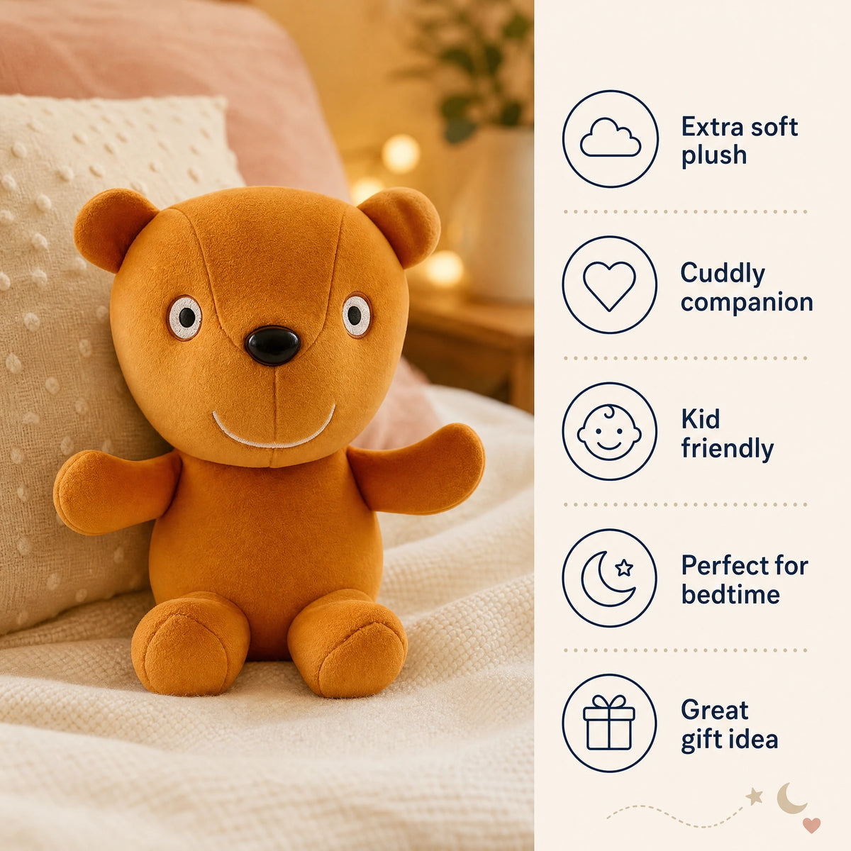 Bear Stuffed Animal with Smiling Face and Soft Fabric - Bénéfices produit