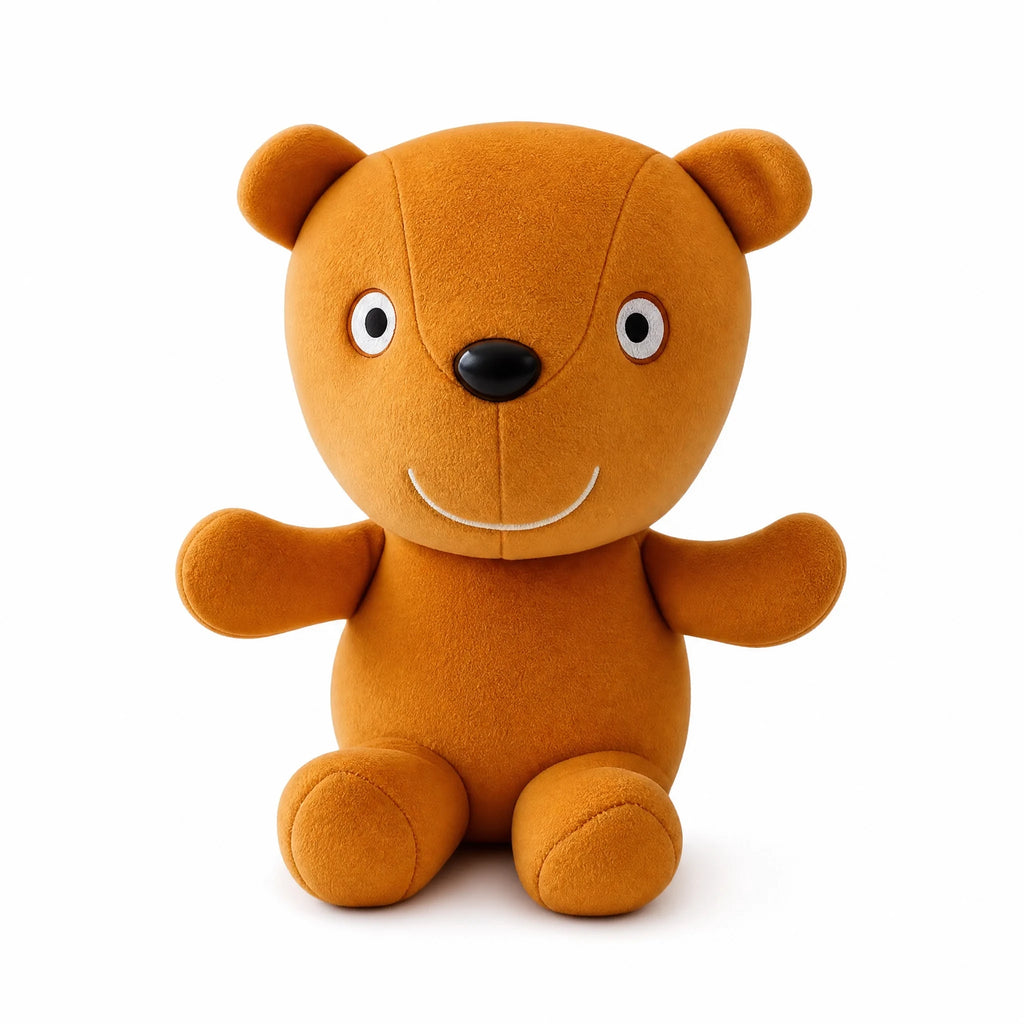Bear Stuffed Animal with Smiling Face and Soft Fabric - Fond blanc