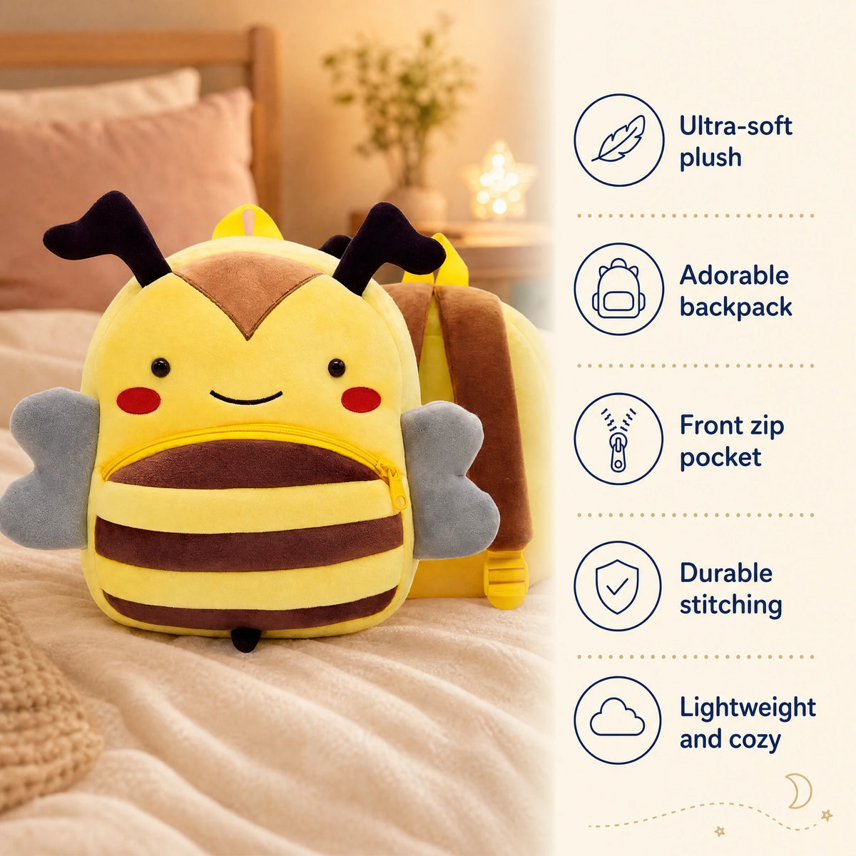 Bee Backpack Kids – Plush Yellow Character Design - Bénéfices produit