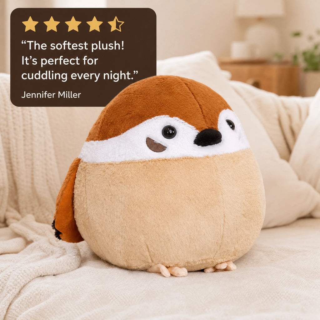 Bird Plush Toy – Round Sparrow and Raven Design - Image témoignage