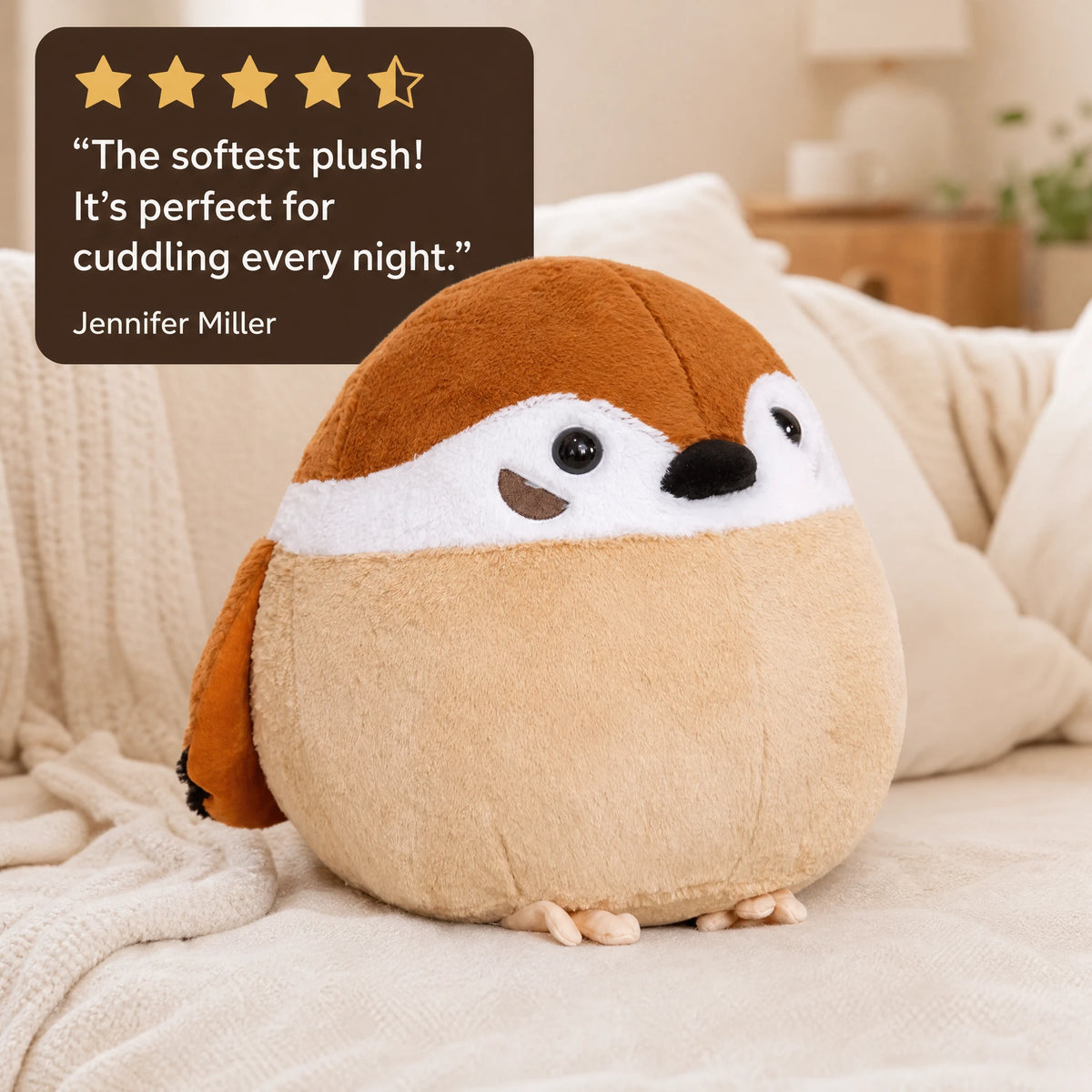 Bird Plush Toy – Round Sparrow and Raven Design - Image témoignage