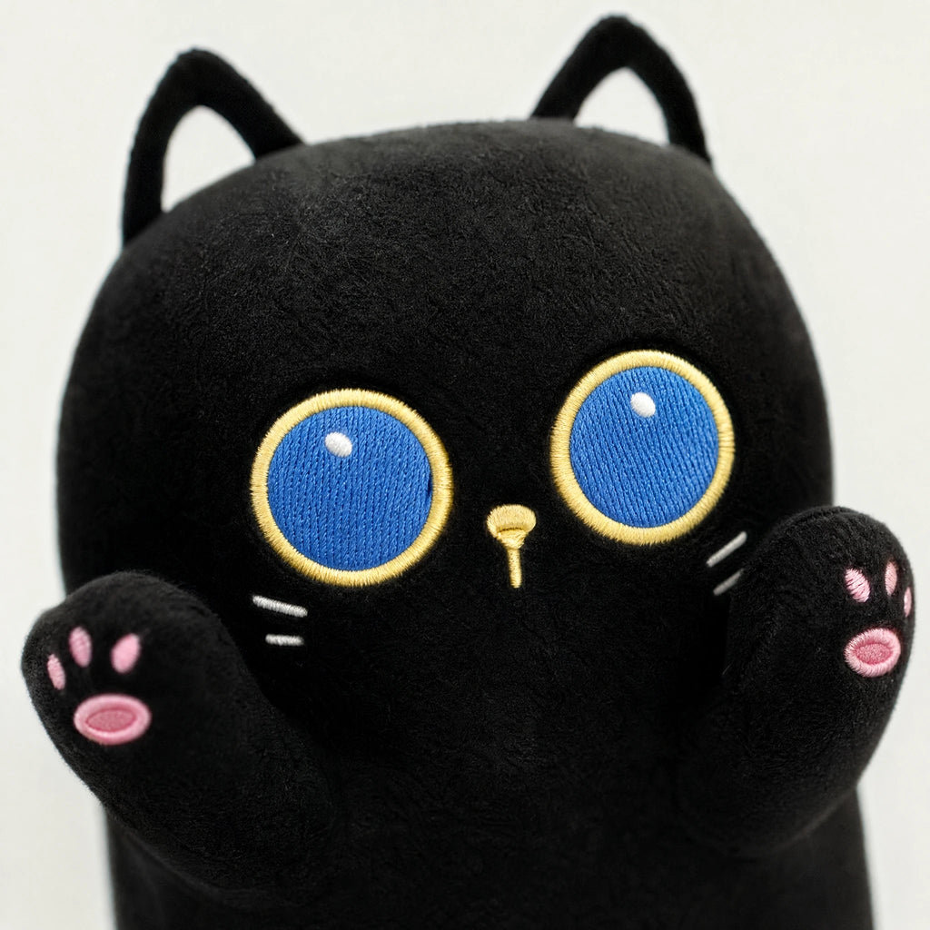 Black Cat Plush Pillow - Long Body Cuddle Cushion - Détail matière