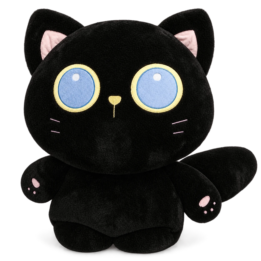 Black Cat Plush with Large Blue Eyes and Soft Fur - 16in / 40cm · 25in / 65cm · 35in / 90cm