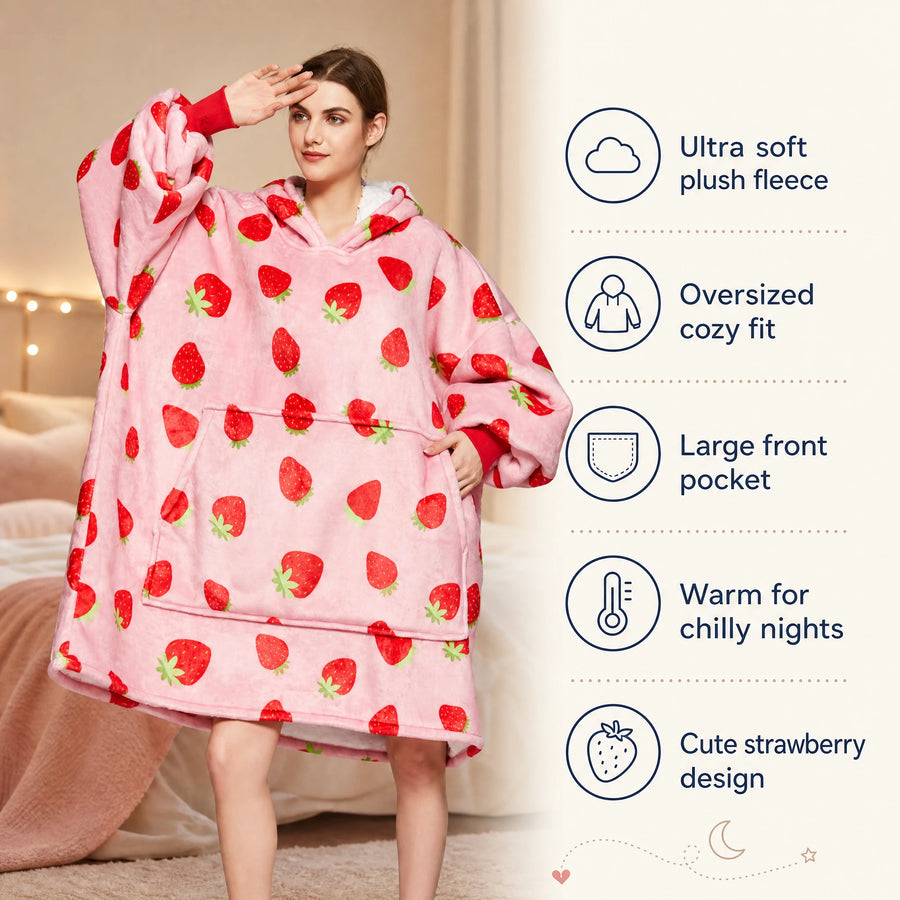 Blanket Hoodie Oversized with Strawberry Print - Pink - Bénéfices produit
