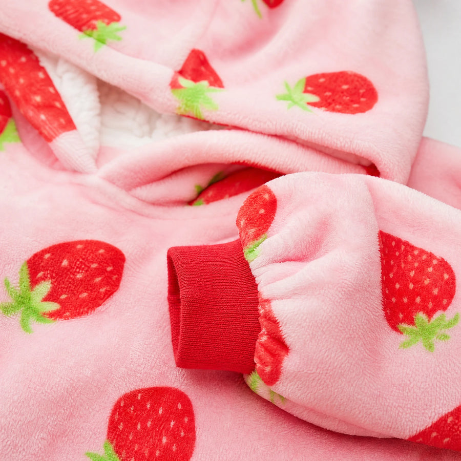 Blanket Hoodie Oversized with Strawberry Print - Pink - Détail matière