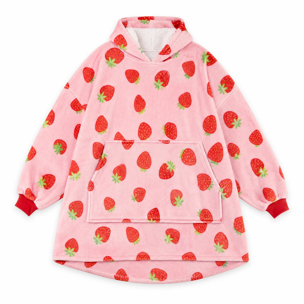 Blanket Hoodie Oversized with Strawberry Print - Pink - Fond blanc