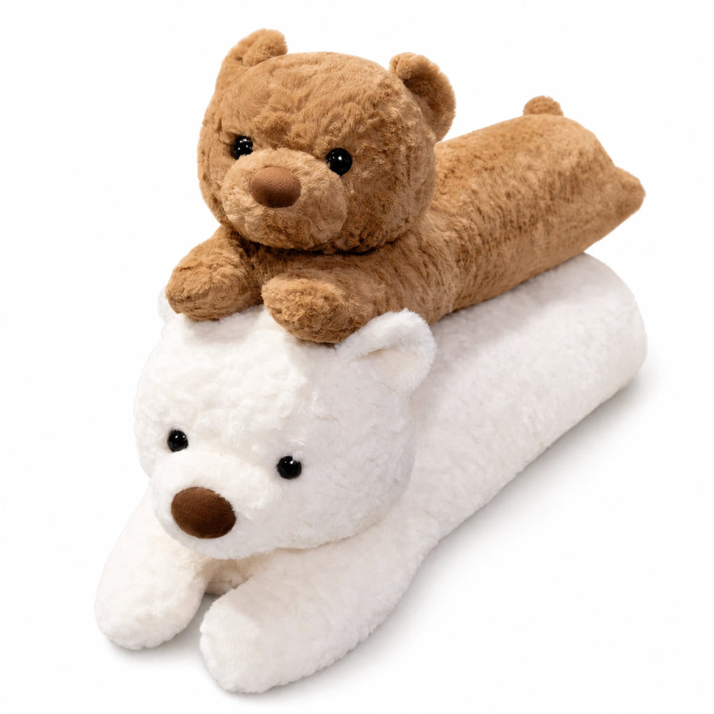 Body Pillow Plush Bear with Long Huggable Shape - Fond blanc