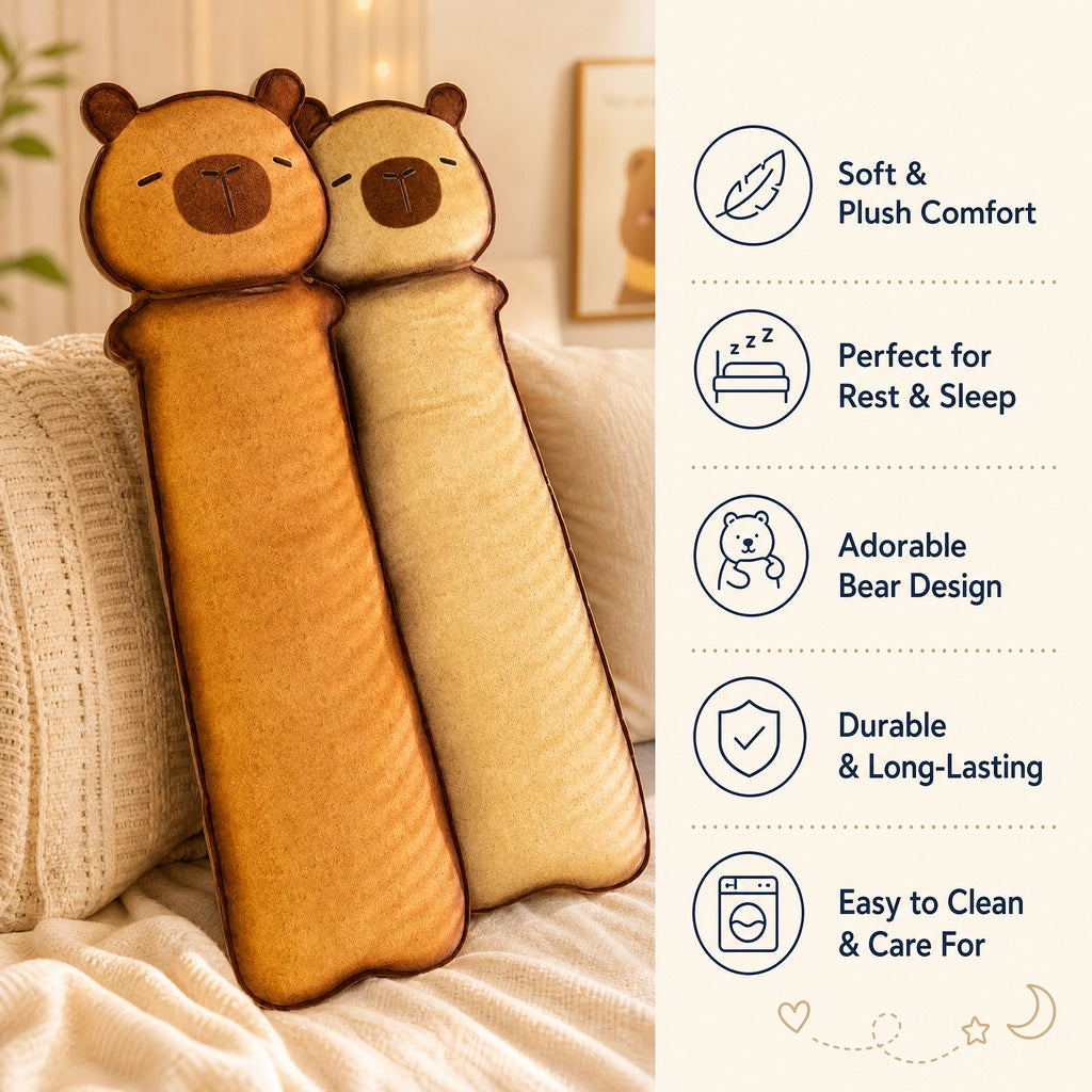 Body Pillow Plush with Toasted Bread Design and Cat Face - Bénéfices produit