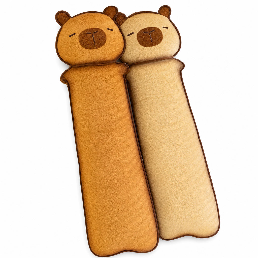 Body Pillow Plush with Toasted Bread Design and Cat Face - Fond blanc