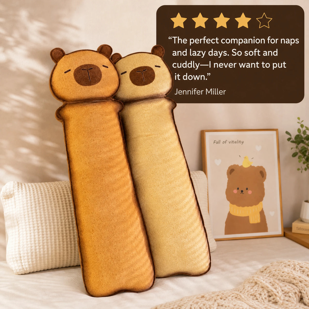 Body Pillow Plush with Toasted Bread Design and Cat Face - Image témoignage