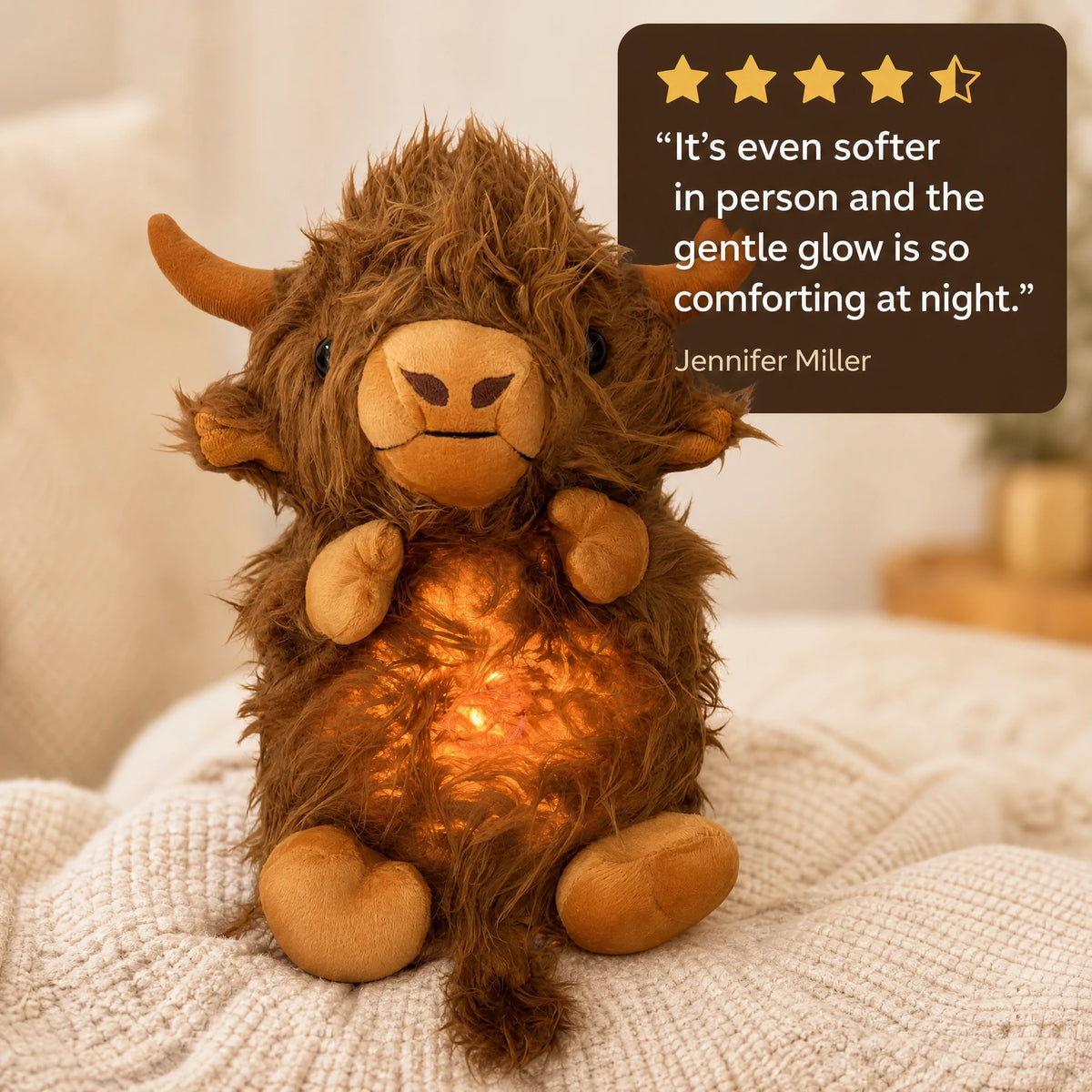 Breathing Bull Plush with Soothing Light and Lullaby - Image témoignage