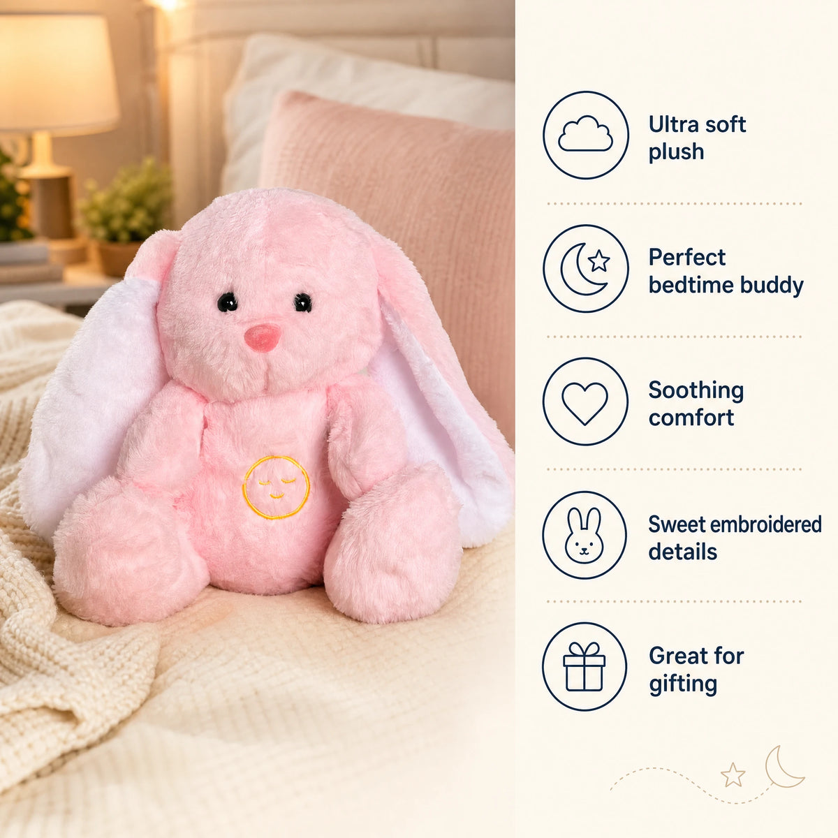 Breathing Bunny Plush with Night Light and Lullaby - Bénéfices produit