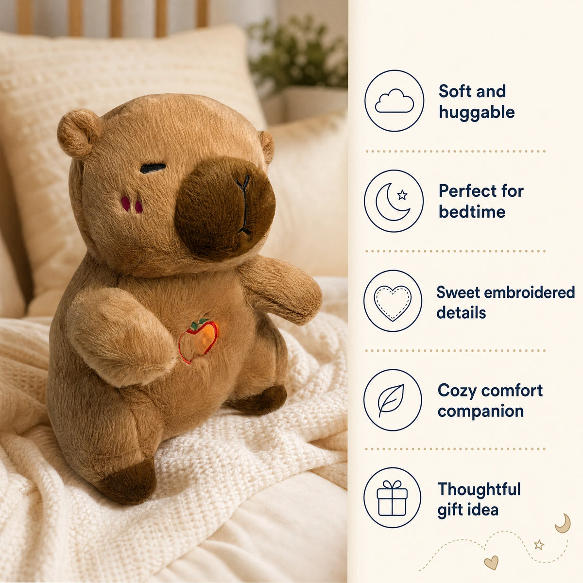 Breathing Capybara Plush with Lullaby Music and Realistic Motion - Bénéfices produit